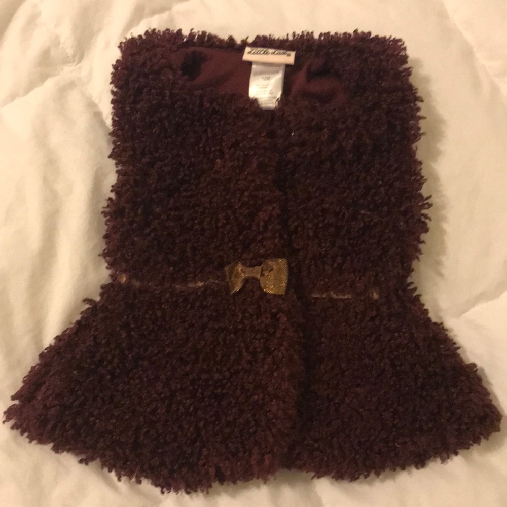 Wine &gold fuzzy vest